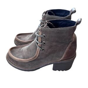 Fly London Boots Women Size 40 Brown Suede Leather Ankle Booties Outdoor